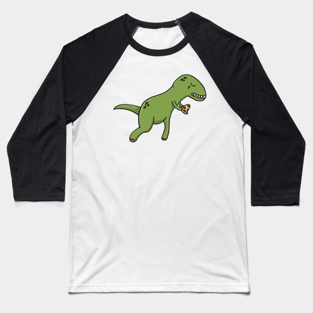 Sad T-Rex Dino with Pizza Baseball T-Shirt by MedleyDesigns67